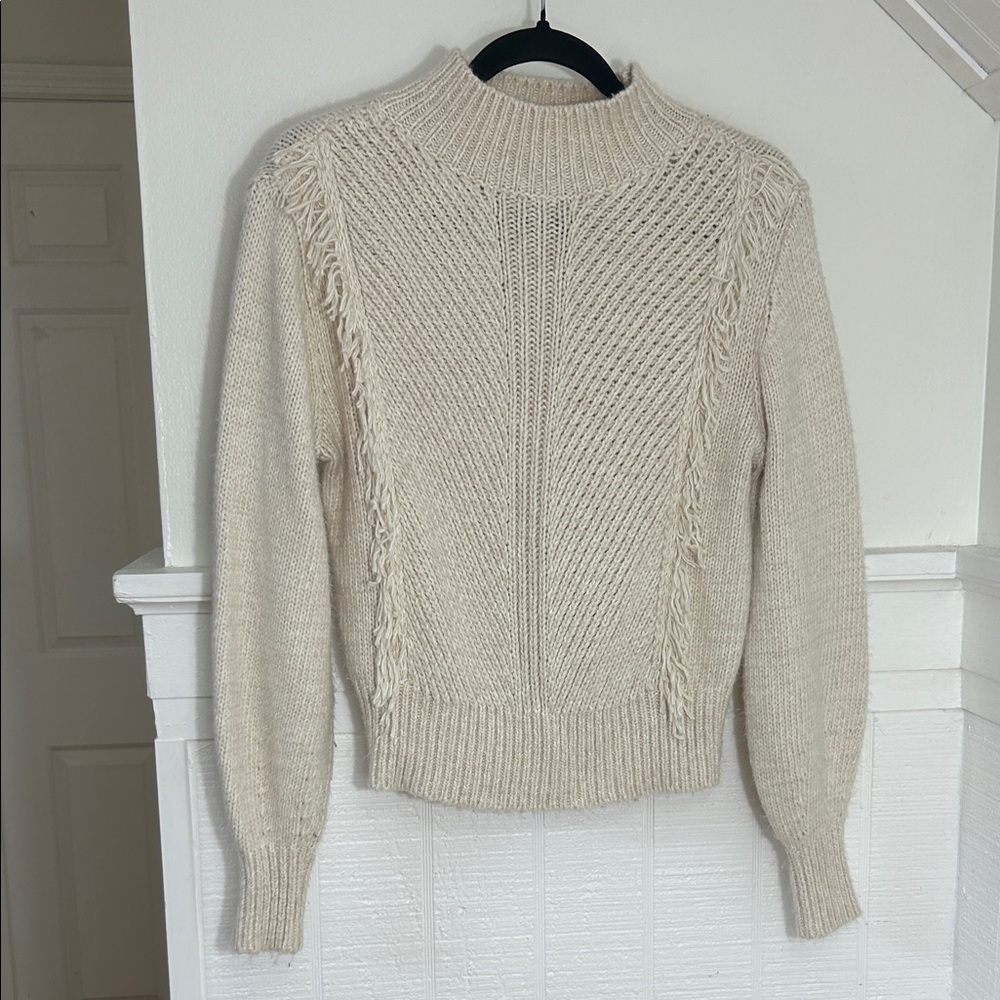 Ann Taylor Cream Color Fringe Sweater Cotton Blend size XS